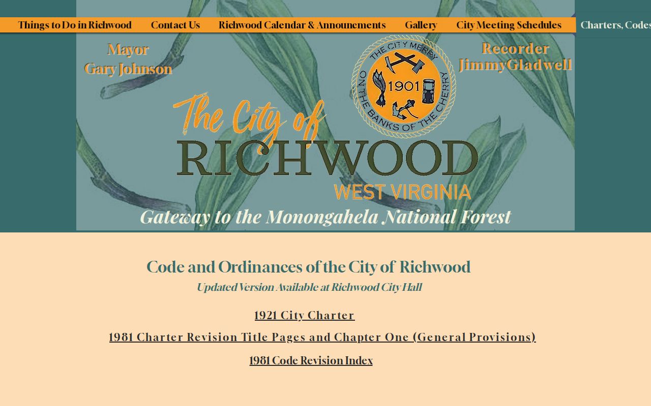 Richwood property records research using the city charter and code library