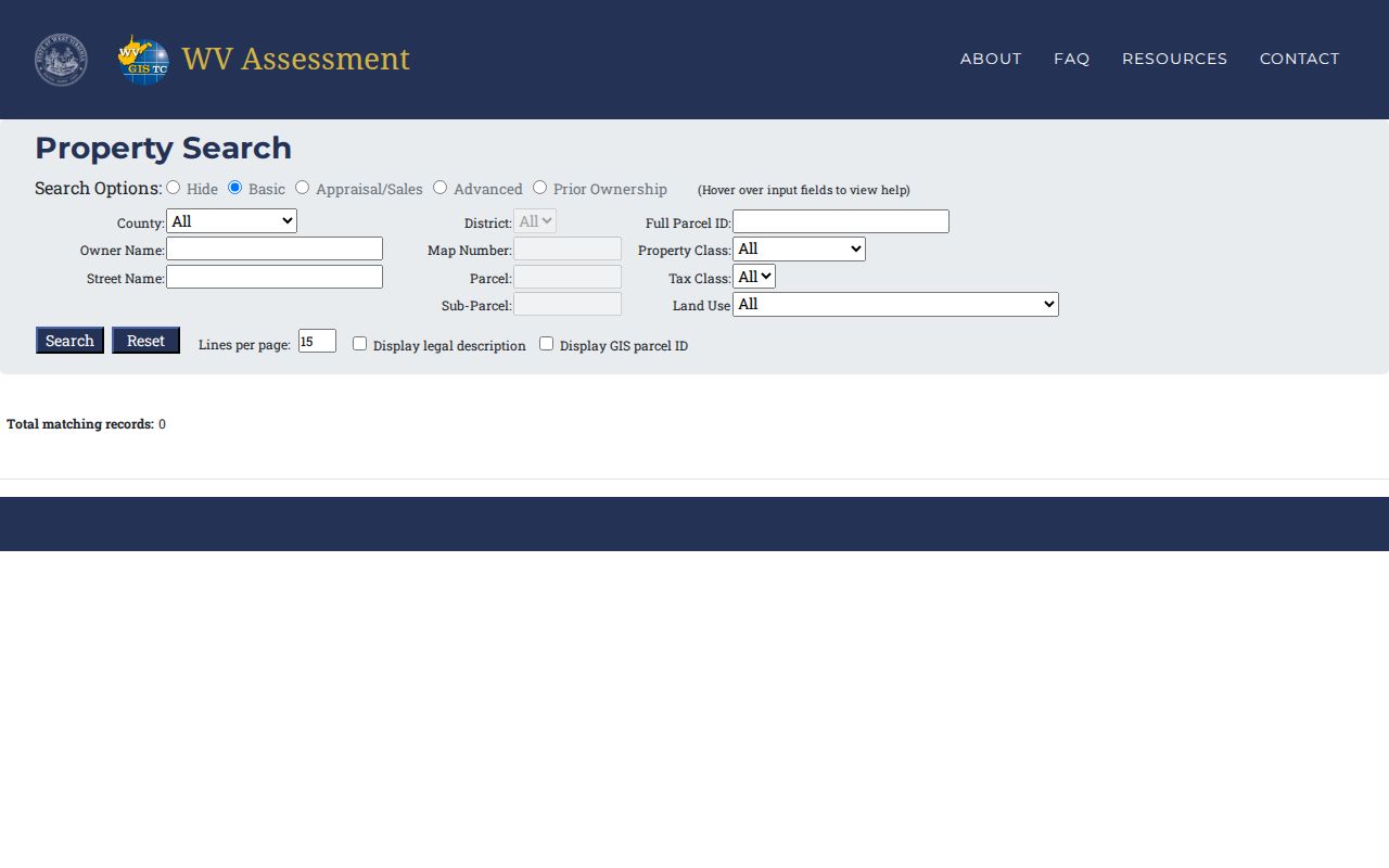 Nicholas County property records search fields in the WV Property Assessment form
